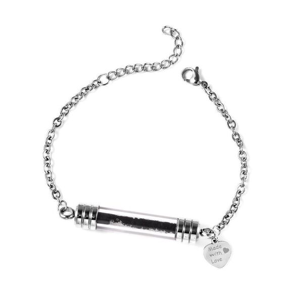 Jewelry - Shungite and Glass Bottle, Heart Charm Bracelet in Stainless Steel